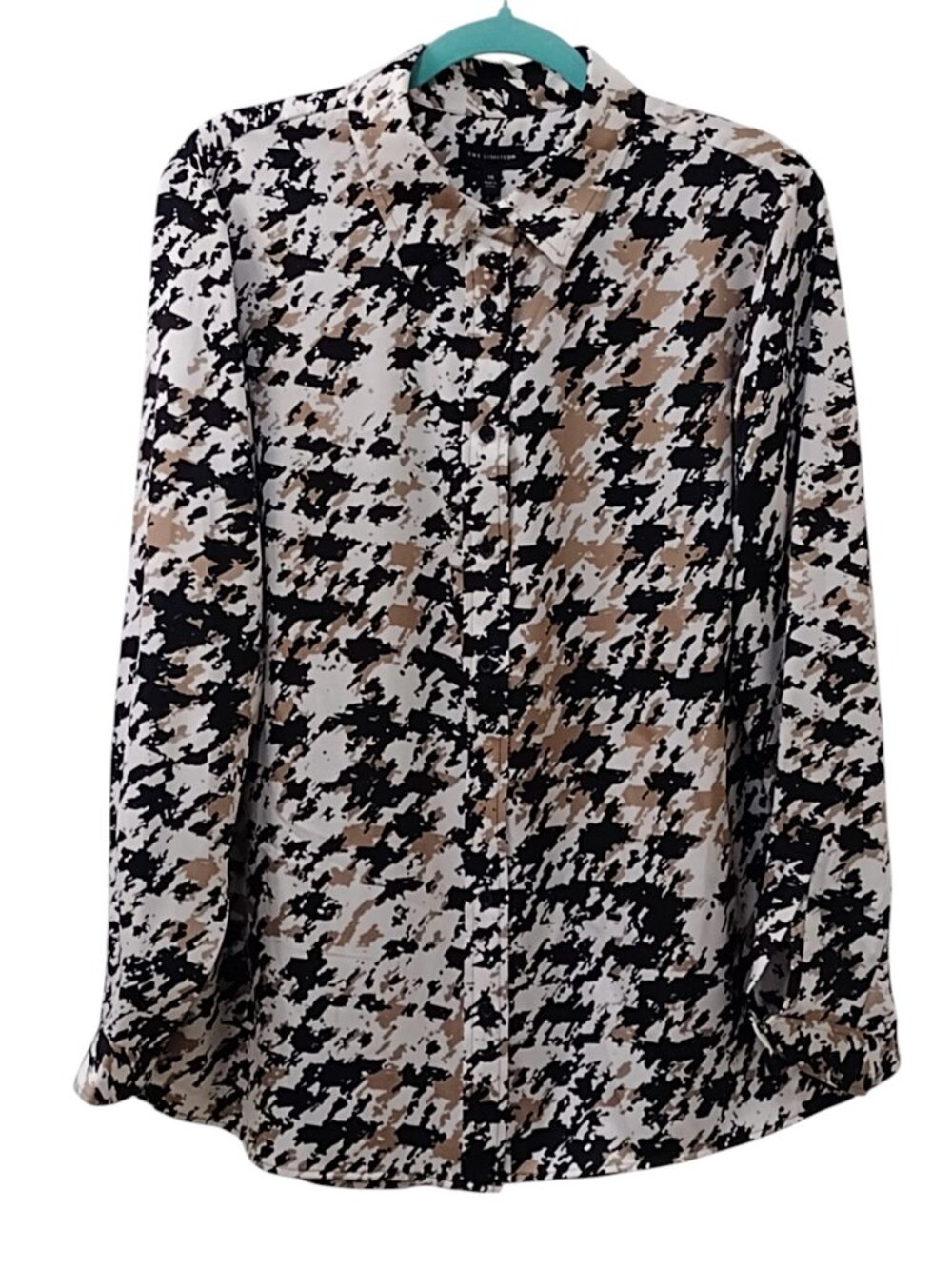 The Limited Long Sleeve Houndstooth Blouse, Size 2X, Black & Tan